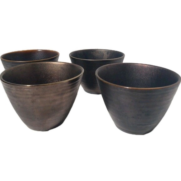 Set Of 4 Teavana Tea Cups Copper Bronze Swirl Ceramic Coffee Japan 3.5x2.5 - Picture 4 of 12
